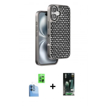 MARSİLYAN™- iPhone 16 Kılıf Siluet Form Serisi - Siyah 360 Mat Full Body Arka Koruyucu + Raze Metal Kamera Lens - LT