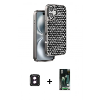 MARSİLYAN™- iPhone 16 Kılıf Siluet Form Serisi - Siyah 360 Mat Full Body Arka Koruyucu + PVD Metal Kamera Lens - PE