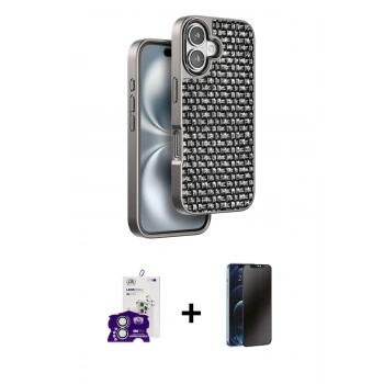 MARSİLYAN™- iPhone 16 Kılıf Siluet Form Serisi - Siyah 3D Antistatik Hayalet Cam Ekran Koruyucu + Bilvis Titan Kamera Lens - GS
