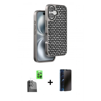 MARSİLYAN™- iPhone 16 Kılıf Siluet Form Serisi - Siyah 3D Antistatik Hayalet Cam Ekran Koruyucu + Raze Metal Kamera Lens - SH