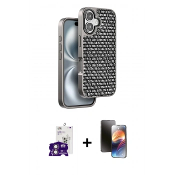 MARSİLYAN™- iPhone 16 Kılıf Siluet Form Serisi - Siyah 3D Antistatik Mat Seramik Nano Ekran Koruyucu + Bilvis Titan Kamera Lens - PE