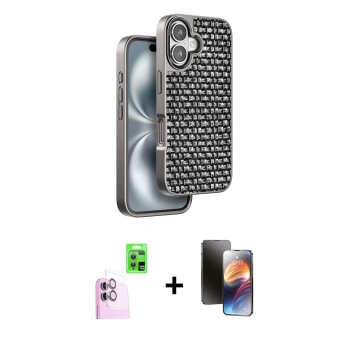MARSİLYAN™- iPhone 16 Kılıf Siluet Form Serisi - Siyah 3D Antistatik Mat Seramik Nano Ekran Koruyucu + Raze Metal Kamera Lens - PE