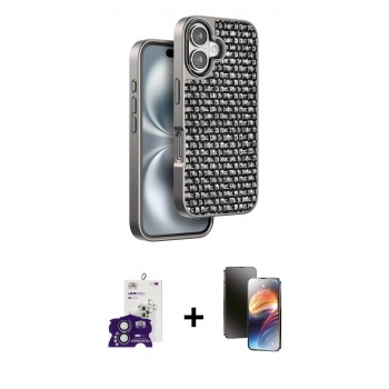 MARSİLYAN™- iPhone 16 Kılıf Siluet Form Serisi - Siyah 3D Antistatik Mat Seramik Nano Ekran Koruyucu + Bilvis Titan Kamera Lens - YL
