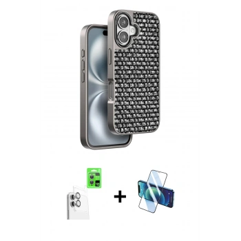 MARSİLYAN™- iPhone 16 Kılıf Siluet Form Serisi - Siyah 3D Antistatik Seramik Nano Ekran Koruyucu + Raze Metal Kamera Lens - BZ