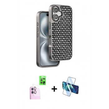 MARSİLYAN™- iPhone 16 Kılıf Siluet Form Serisi - Siyah 3D Antistatik Seramik Nano Ekran Koruyucu + Raze Metal Kamera Lens - PE