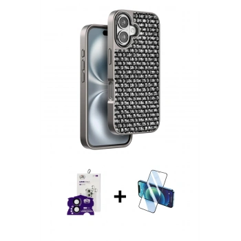 MARSİLYAN™- iPhone 16 Kılıf Siluet Form Serisi - Siyah 3D Antistatik Seramik Nano Ekran Koruyucu + Bilvis Titan Kamera Lens - SH