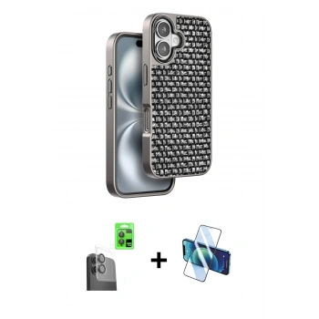 MARSİLYAN™- iPhone 16 Kılıf Siluet Form Serisi - Siyah 3D Antistatik Seramik Nano Ekran Koruyucu + Raze Metal Kamera Lens - SH