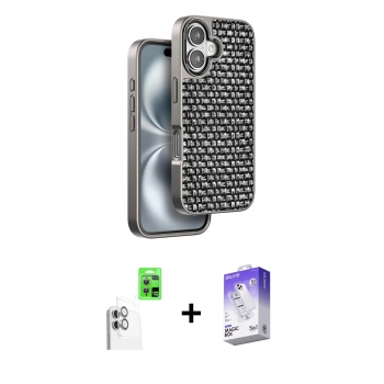 MARSİLYAN™- iPhone 16 Kılıf Siluet Form Serisi - Siyah Bilvis 5in1 3D Magic Cam Ekran Koruyucu + Raze Metal Kamera Lens - BZ