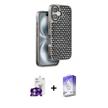 MARSİLYAN™- iPhone 16 Kılıf Siluet Form Serisi - Siyah Bilvis 5in1 3D Magic Cam Ekran Koruyucu + Bilvis Titan Kamera Lens - GS