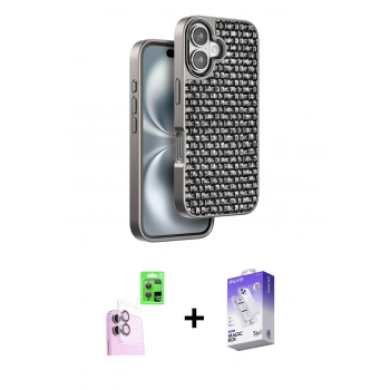 MARSİLYAN™- iPhone 16 Kılıf Siluet Form Serisi - Siyah Bilvis 5in1 3D Magic Cam Ekran Koruyucu + Raze Metal Kamera Lens - PE