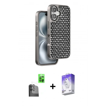 MARSİLYAN™- iPhone 16 Kılıf Siluet Form Serisi - Siyah Bilvis 5in1 3D Magic Cam Ekran Koruyucu + Raze Metal Kamera Lens - SH