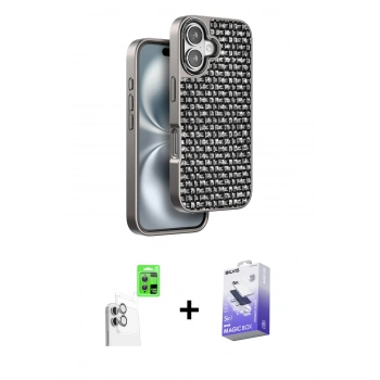 MARSİLYAN™- iPhone 16 Kılıf Siluet Form Serisi - Siyah Bilvis 5in1 5D Magic Hayalet Cam Ekran Koruyucu + Raze Metal Kamera Lens - BZ