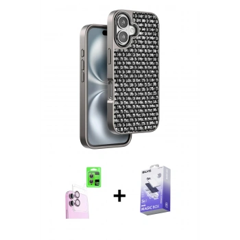 MARSİLYAN™- iPhone 16 Kılıf Siluet Form Serisi - Siyah Bilvis 5in1 5D Magic Hayalet Cam Ekran Koruyucu + Raze Metal Kamera Lens - PE