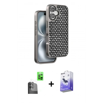 MARSİLYAN™- iPhone 16 Kılıf Siluet Form Serisi - Siyah Bilvis 5in1 5D Magic Hayalet Cam Ekran Koruyucu + Raze Metal Kamera Lens - SH
