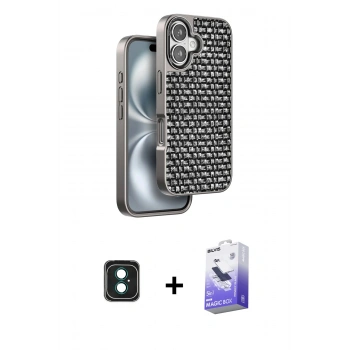 MARSİLYAN™- iPhone 16 Kılıf Siluet Form Serisi - Siyah Bilvis 5in1 5D Magic Hayalet Cam Ekran Koruyucu + PVD Metal Kamera Lens - YL