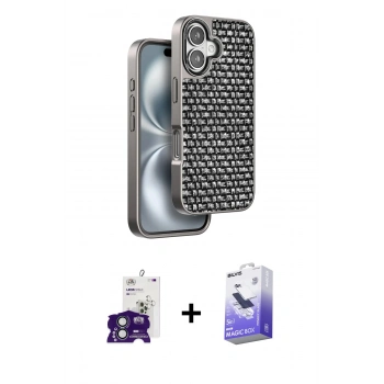 MARSİLYAN™- iPhone 16 Kılıf Siluet Form Serisi - Siyah Bilvis 5in1 5D Magic Hayalet Cam Ekran Koruyucu + Bilvis Titan Kamera Lens - YL