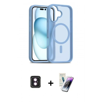 MARSİLYAN™- iPhone 16 Kılıf Siluet Minimal Prime - Şeffaf Pasifik Cam Ekran Koruyucu + PVD Metal Kamera Lens - PE
