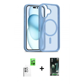 MARSİLYAN™- iPhone 16 Kılıf Siluet Minimal Prime - Siyah 360 Mat Full Body Arka Koruyucu + Raze Metal Kamera Lens - BZ