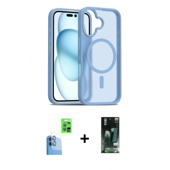 MARSİLYAN™- iPhone 16 Kılıf Siluet Minimal Prime - Siyah 360 Mat Full Body Arka Koruyucu + Raze Metal Kamera Lens - LT