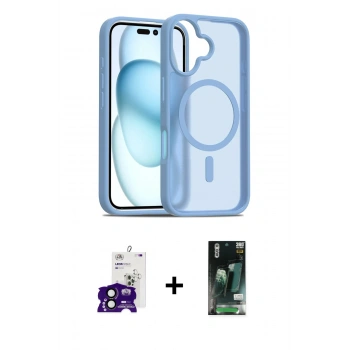 MARSİLYAN™- iPhone 16 Kılıf Siluet Minimal Prime - Siyah 360 Mat Full Body Arka Koruyucu + Bilvis Titan Kamera Lens - SH