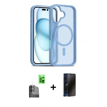 MARSİLYAN™- iPhone 16 Kılıf Siluet Minimal Prime - Siyah 3D Antistatik Hayalet Cam Ekran Koruyucu + Raze Metal Kamera Lens - SH