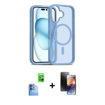 MARSİLYAN™- iPhone 16 Kılıf Siluet Minimal Prime - Siyah 3D Antistatik Mat Seramik Nano Ekran Koruyucu + Raze Metal Kamera Lens - LT