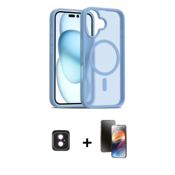 MARSİLYAN™- iPhone 16 Kılıf Siluet Minimal Prime - Siyah 3D Antistatik Mat Seramik Nano Ekran Koruyucu + PVD Metal Kamera Lens - PE