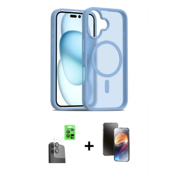 MARSİLYAN™- iPhone 16 Kılıf Siluet Minimal Prime - Siyah 3D Antistatik Mat Seramik Nano Ekran Koruyucu + Raze Metal Kamera Lens - SH