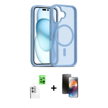 MARSİLYAN™- iPhone 16 Kılıf Siluet Minimal Prime - Siyah 3D Antistatik Mat Seramik Nano Ekran Koruyucu + Raze Metal Kamera Lens - BZ