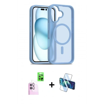 MARSİLYAN™- iPhone 16 Kılıf Siluet Minimal Prime - Siyah 3D Antistatik Seramik Nano Ekran Koruyucu + Raze Metal Kamera Lens - PE