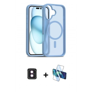 MARSİLYAN™- iPhone 16 Kılıf Siluet Minimal Prime - Siyah 3D Antistatik Seramik Nano Ekran Koruyucu + PVD Metal Kamera Lens - PE