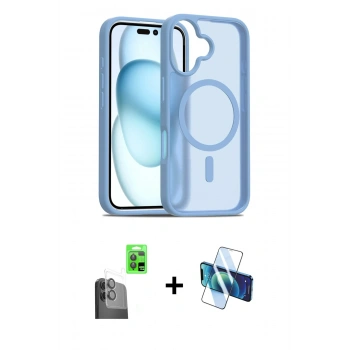 MARSİLYAN™- iPhone 16 Kılıf Siluet Minimal Prime - Siyah 3D Antistatik Seramik Nano Ekran Koruyucu + Raze Metal Kamera Lens - SH