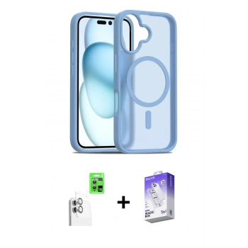 MARSİLYAN™- iPhone 16 Kılıf Siluet Minimal Prime - Siyah Bilvis 5in1 3D Magic Cam Ekran Koruyucu + Raze Metal Kamera Lens - BZ