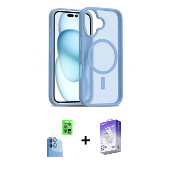 MARSİLYAN™- iPhone 16 Kılıf Siluet Minimal Prime - Siyah Bilvis 5in1 3D Magic Cam Ekran Koruyucu + Raze Metal Kamera Lens - LT