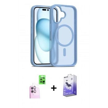 MARSİLYAN™- iPhone 16 Kılıf Siluet Minimal Prime - Siyah Bilvis 5in1 5D Magic Hayalet Cam Ekran Koruyucu + Raze Metal Kamera Lens - PE