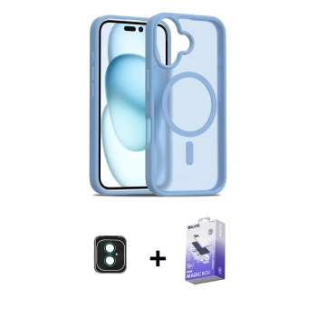MARSİLYAN™- iPhone 16 Kılıf Siluet Minimal Prime - Siyah Bilvis 5in1 5D Magic Hayalet Cam Ekran Koruyucu + PVD Metal Kamera Lens - YL