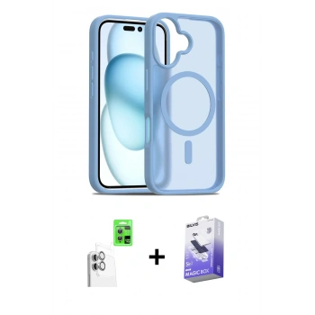 MARSİLYAN™- iPhone 16 Kılıf Siluet Minimal Prime - Siyah Bilvis 5in1 5D Magic Hayalet Cam Ekran Koruyucu + Raze Metal Kamera Lens - BZ