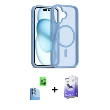 MARSİLYAN™- iPhone 16 Kılıf Siluet Minimal Prime - Siyah Bilvis 5in1 5D Magic Hayalet Cam Ekran Koruyucu + Raze Metal Kamera Lens - LT