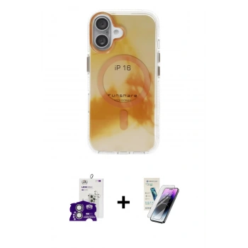 MARSİLYAN™- iPhone 16 Kılıf Ufuk Doku Prime - Şeffaf Pasifik Cam Ekran Koruyucu + Bilvis Titan Kamera Lens - GS