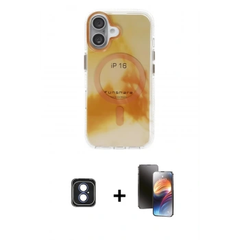 MARSİLYAN™- iPhone 16 Kılıf Ufuk Doku Prime - Siyah 3D Antistatik Mat Seramik Nano Ekran Koruyucu + PVD Metal Kamera Lens - MI
