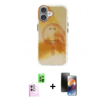 MARSİLYAN™- iPhone 16 Kılıf Ufuk Doku Prime - Siyah 3D Antistatik Mat Seramik Nano Ekran Koruyucu + Raze Metal Kamera Lens - PE