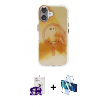 MARSİLYAN™- iPhone 16 Kılıf Ufuk Doku Prime - Siyah 3D Antistatik Seramik Nano Ekran Koruyucu + Bilvis Titan Kamera Lens - GS