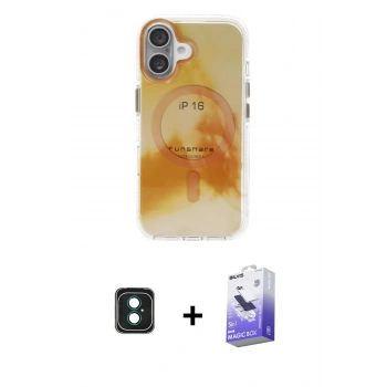 MARSİLYAN™- iPhone 16 Kılıf Ufuk Doku Prime - Siyah Bilvis 5in1 5D Magic Hayalet Cam Ekran Koruyucu + PVD Metal Kamera Lens - YL
