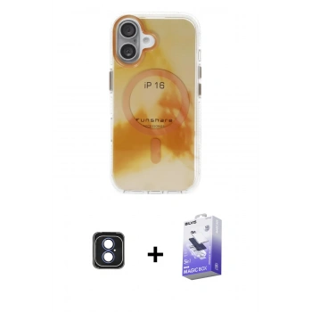 MARSİLYAN™- iPhone 16 Kılıf Ufuk Doku Prime - Siyah Bilvis 5in1 5D Magic Hayalet Cam Ekran Koruyucu + PVD Metal Kamera Lens - MI