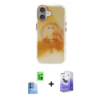 MARSİLYAN™- iPhone 16 Kılıf Ufuk Doku Prime - Siyah Bilvis 5in1 5D Magic Hayalet Cam Ekran Koruyucu + Raze Metal Kamera Lens - LT