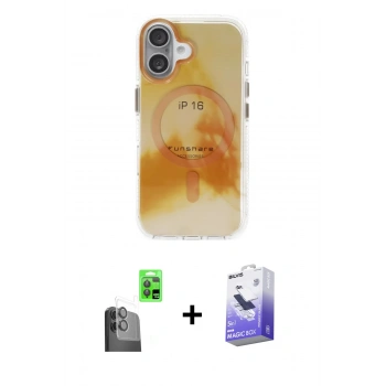 MARSİLYAN™- iPhone 16 Kılıf Ufuk Doku Prime - Siyah Bilvis 5in1 5D Magic Hayalet Cam Ekran Koruyucu + Raze Metal Kamera Lens - SH
