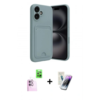 MARSİLYAN™- iPhone 16 Kılıf Vadi Çizgi Prime - Şeffaf Pasifik Cam Ekran Koruyucu + Raze Metal Kamera Lens - PE