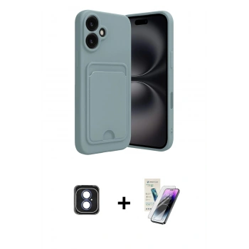 MARSİLYAN™- iPhone 16 Kılıf Vadi Çizgi Prime - Şeffaf Pasifik Cam Ekran Koruyucu + PVD Metal Kamera Lens - MI