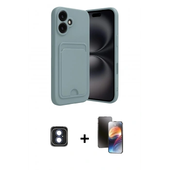 MARSİLYAN™- iPhone 16 Kılıf Vadi Çizgi Prime - Siyah 3D Antistatik Mat Seramik Nano Ekran Koruyucu + PVD Metal Kamera Lens - MI