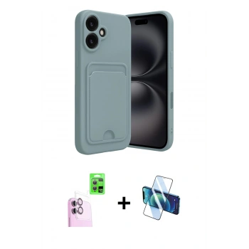 MARSİLYAN™- iPhone 16 Kılıf Vadi Çizgi Prime - Siyah 3D Antistatik Seramik Nano Ekran Koruyucu + Raze Metal Kamera Lens - PE